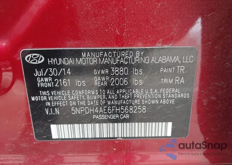 2015 Hyundai Elantra Se из США, поврежденный, VIN 5NPDH4AE6FH568258